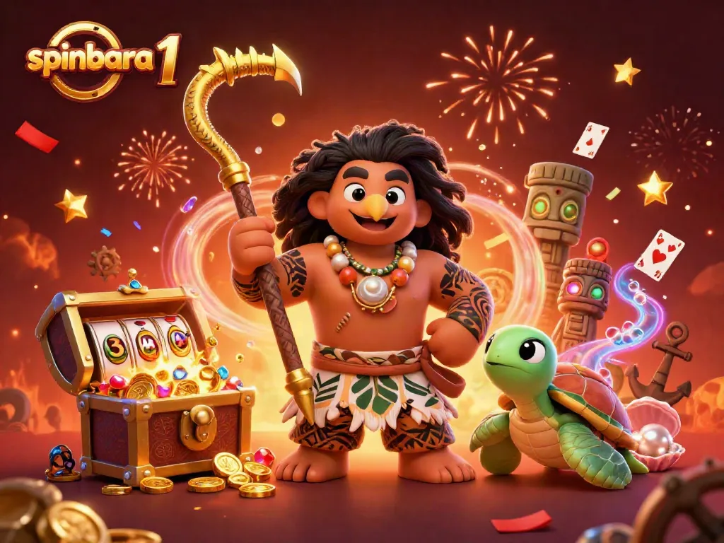 Experience the thrill of spinbara 1 with vibrant casino elements, cartoon characters, and dynamic imagery.