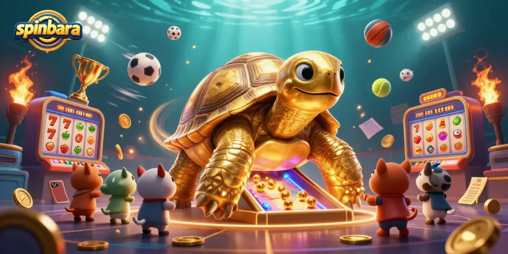 Engage in thrilling spins at Spinbara with our vibrant 3D casino illustration showcasing exciting gameplay and rewards.