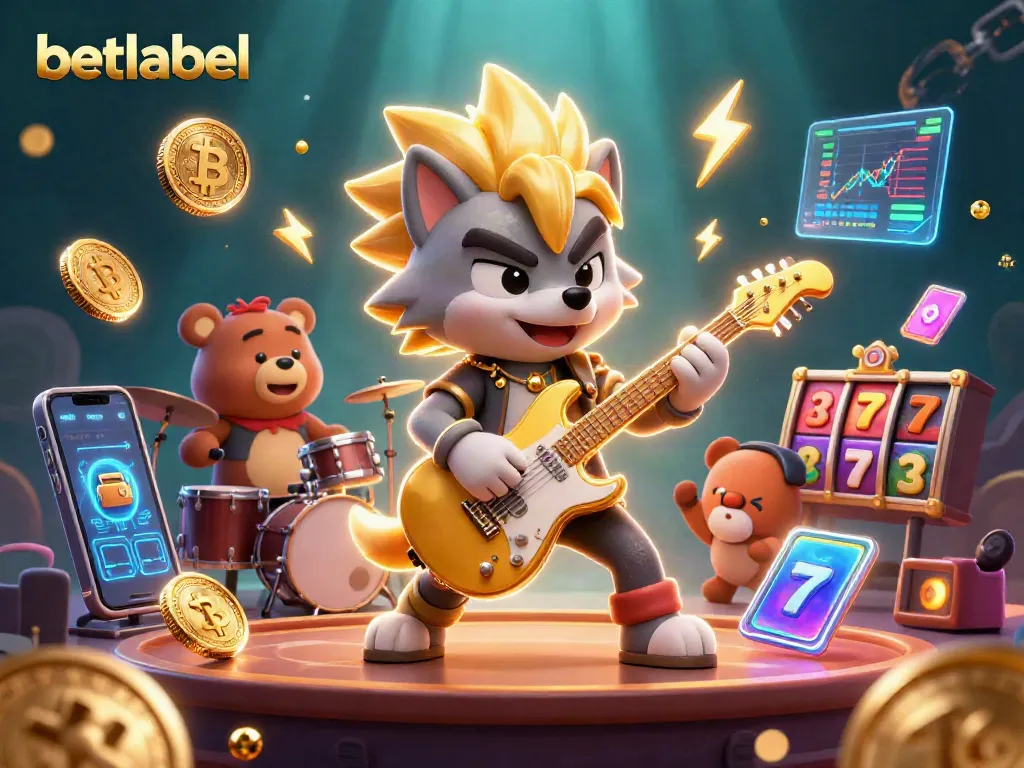 Engage with betlabel through an electrifying casino scene featuring vibrant characters and iconic gambling elements.